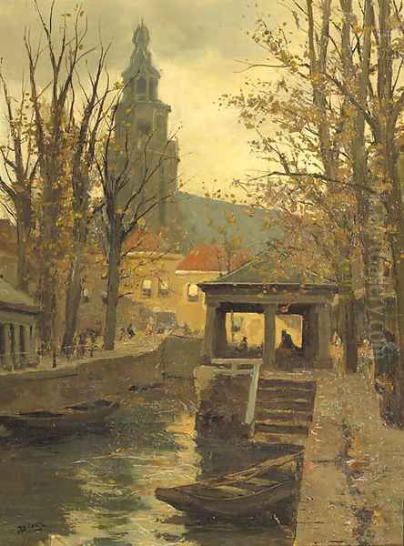 A view of Gouda Oil Painting by Jan Sirks