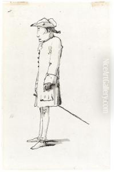 Caricature Of A Standing Man Wearing A Tricorn And A Sword, Seen In Profile Oil Painting by Giovanni Battista Tiepolo