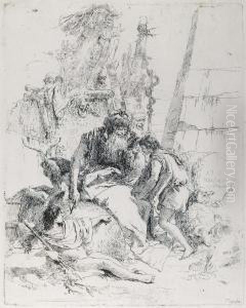 Two Magicians And Two Boys, From: Scherzi Di Fantasia Oil Painting by Giovanni Battista Tiepolo