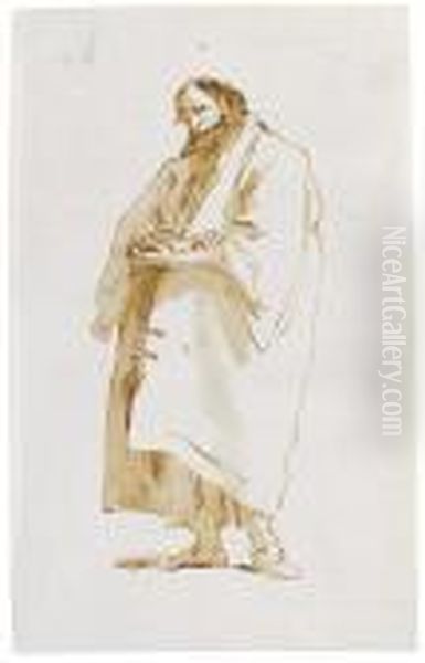 A Standing Bearded Man Wearing A Coat, Looking Left Oil Painting by Giovanni Battista Tiepolo