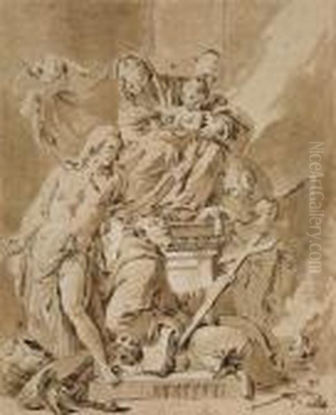 Madonna Mit Den Heiligensebastian Und Antonius Oil Painting by Giovanni Battista Tiepolo