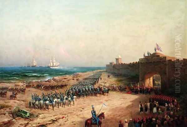 Surrender of the Turkish Fortress to Russian Forces Oil Painting by Petr Aleksandrovich Sukhodol'skii