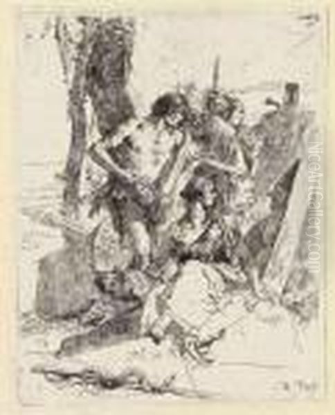 The Discovery Of The Tomb Of Punchinello, From: Scherzi Di Fantasia Oil Painting by Giovanni Battista Tiepolo