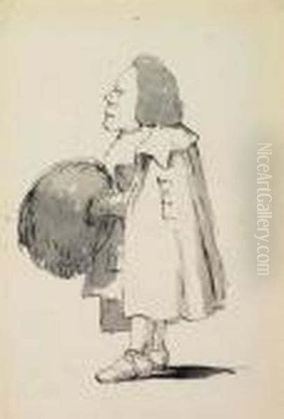 Caricature Of A Short Gentleman Holding A Muff Oil Painting by Giovanni Battista Tiepolo