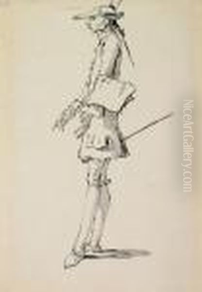 Caricature Of A Tall Gentleman Holding A Sword Oil Painting by Giovanni Battista Tiepolo