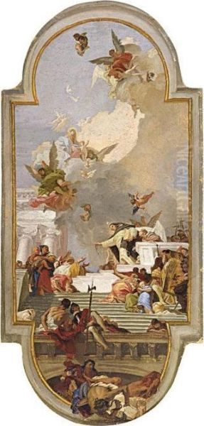 Die Einsetzung Des Rosenkranzes Oil Painting by Giovanni Battista Tiepolo