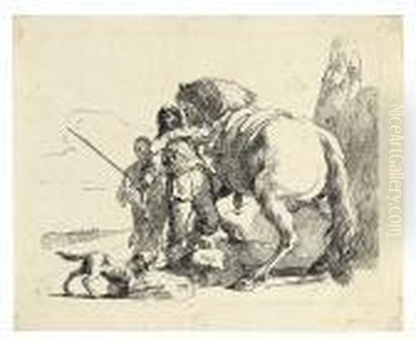 Il Cavaliere Vicino Al Suo Cavallo. Oil Painting by Giovanni Battista Tiepolo