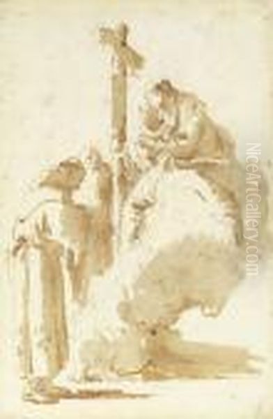 The Madonna And Child Adored By Saint Anthony And An Abbot Oil Painting by Giovanni Battista Tiepolo