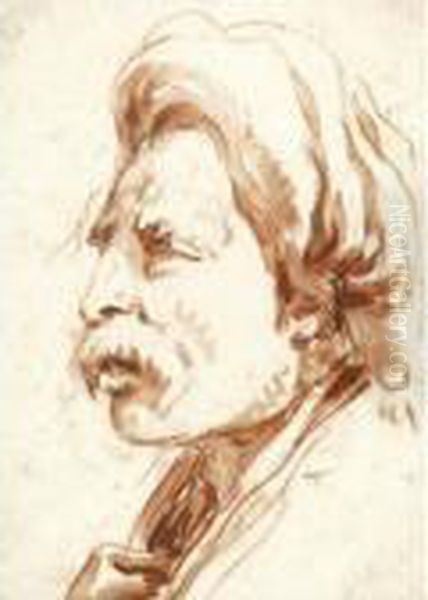 Head Of A Moustachioed Man In A Turban Oil Painting by Giovanni Battista Tiepolo