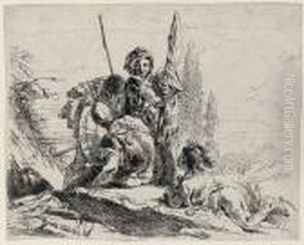 Three Soldiers And A Boy From Caprici Oil Painting by Giovanni Battista Tiepolo