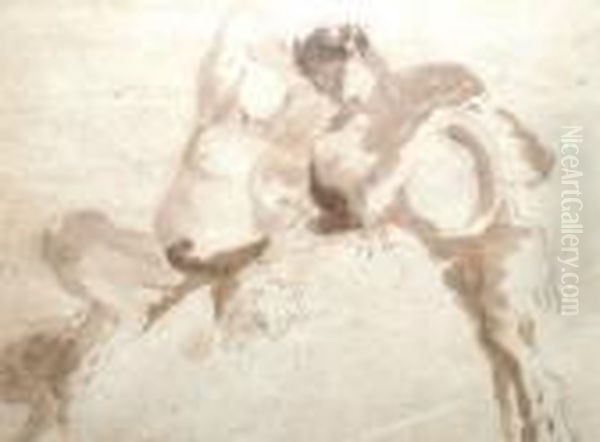 Study Of A Faun And A Fauness Holding A Tambour Oil Painting by Giovanni Battista Tiepolo