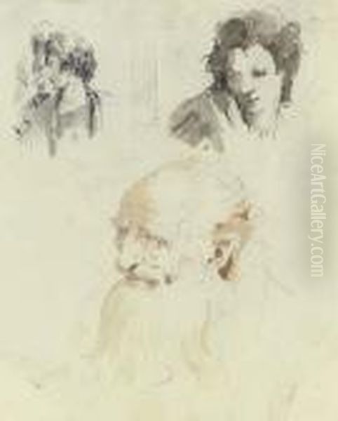 The Head Of An Old Man; Three 
Men, Bust-length, In Profile To The Left, Representing The Three Ages Of
 Man; And The Head Of A Youth Looking Down, Perhaps For A Rinaldo Oil Painting by Giovanni Battista Tiepolo