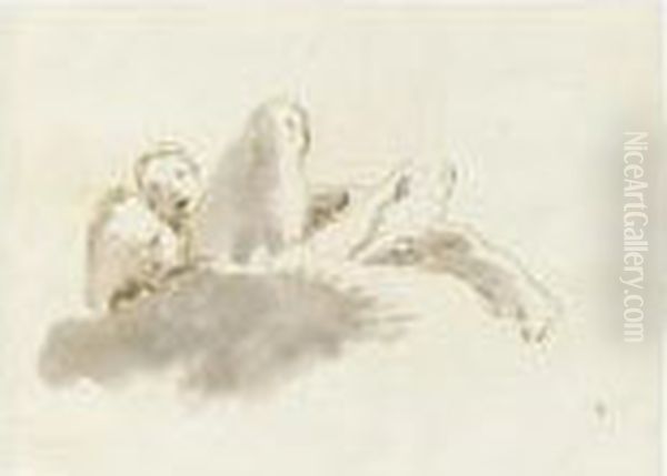 Young Woman Lying In The Clouds Seen From Below Holding An Urn Oil Painting by Giovanni Battista Tiepolo