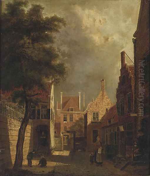 Walking to school Oil Painting by Cornelis Springer