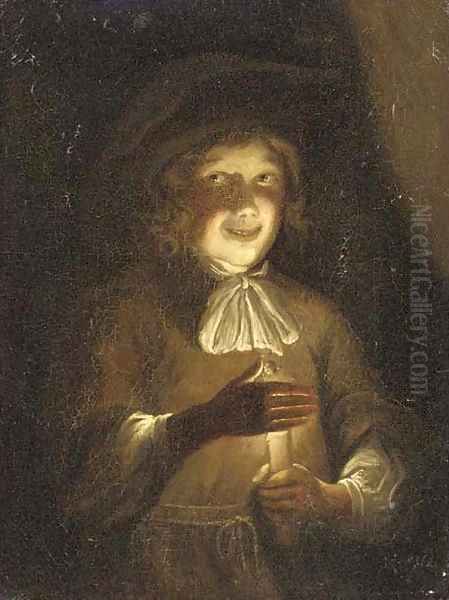 A boy holding a candle Oil Painting by Godfried Schalcken