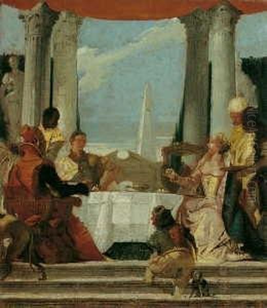 Umkreis Das Gastmahl Der 
Cleopatra. Detailkopie Nach Dem Fresko Tiepolos Im Ballsaal Des Palazzo 
Labia, Venedig . Ol Auf Leinwand . H 44,6; B 39 Cm Oil Painting by Giovanni Battista Tiepolo