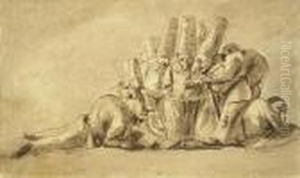 A Group Of Punchinellos Cooking Oil Painting by Giovanni Battista Tiepolo