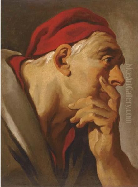 Head Of A Man In A Red Cap Oil Painting by Giovanni Battista Tiepolo