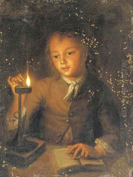 A boy reading by candlelight Oil Painting by Godfried Schalcken