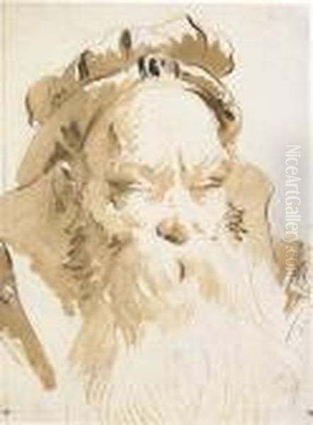 Head Of An Oriental With A Long Beard (recto) Oil Painting by Giovanni Battista Tiepolo