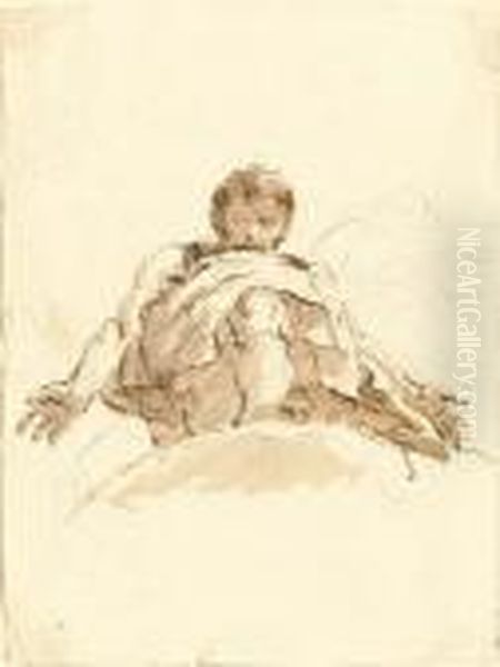 A Man On A Cloud Seen Da Sotto In Su Oil Painting by Giovanni Battista Tiepolo