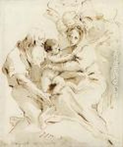 The Holy Family With Three Angels Oil Painting by Giovanni Battista Tiepolo