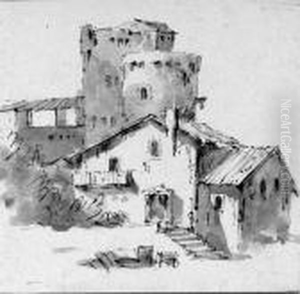 A Fortified Farmhouse Oil Painting by Giovanni Battista Tiepolo