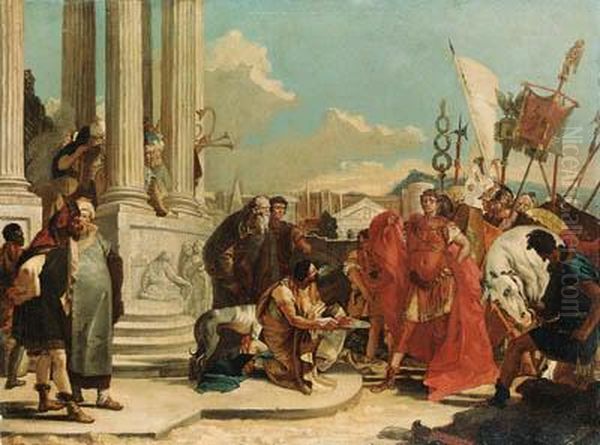 Julius Caesar Contemplating The Severed Head Of Pompey Oil Painting by Giovanni Battista Tiepolo