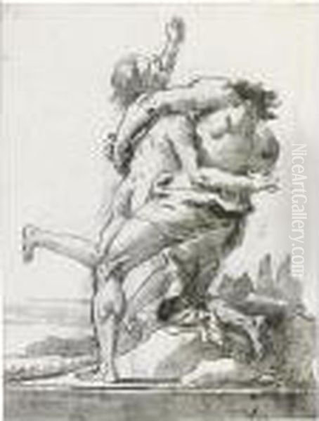 Hercules And Antaeus Oil Painting by Giovanni Domenico Tiepolo