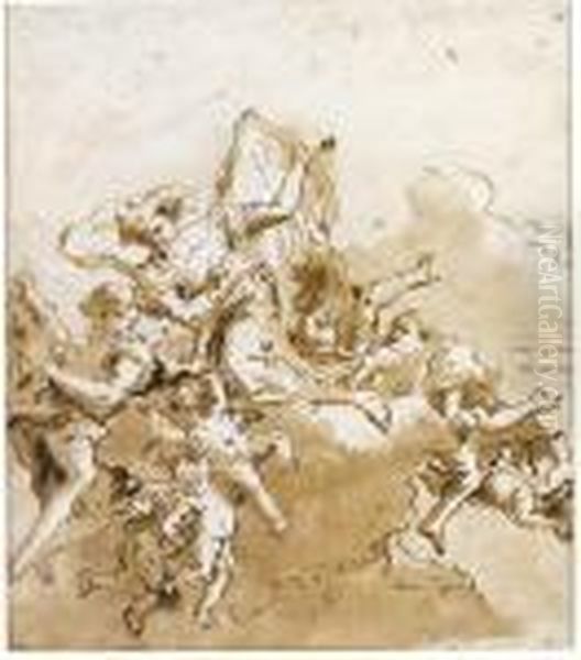 Studies Of Putti And Angels, One Holding An Incense Burner Oil Painting by Giovanni Domenico Tiepolo