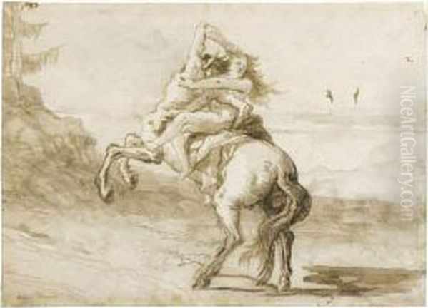 Nessus, Rearing, Carries Off Dejanira Oil Painting by Giovanni Domenico Tiepolo