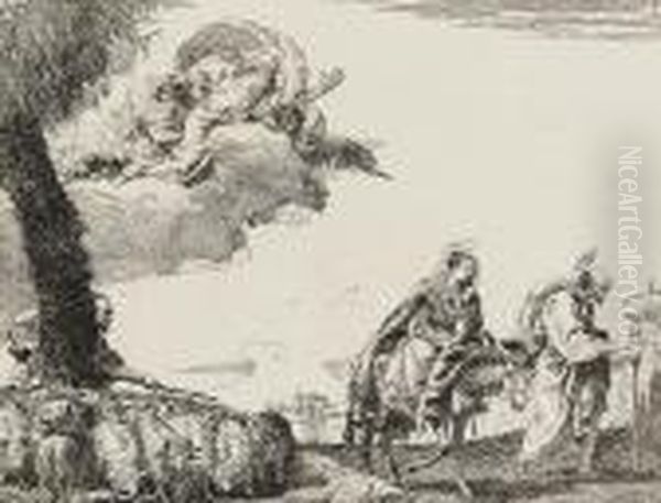 The Flight With The Holy Family At The Right Oil Painting by Giovanni Domenico Tiepolo