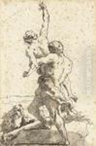 Hercules And Antaeus Oil Painting by Giovanni Domenico Tiepolo