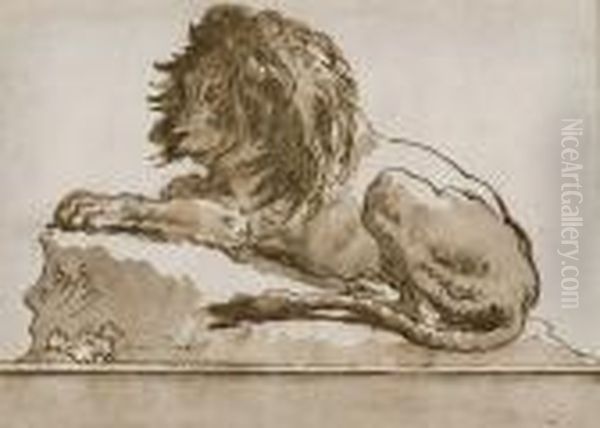 Lion Couche Oil Painting by Giovanni Domenico Tiepolo