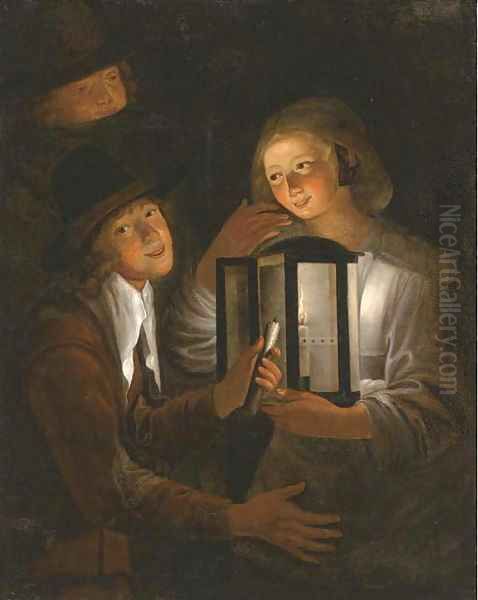 Merrymaking by lamplight Oil Painting by Godfried Schalcken