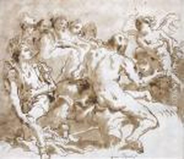 Assemblee De Personnages Oil Painting by Giovanni Domenico Tiepolo