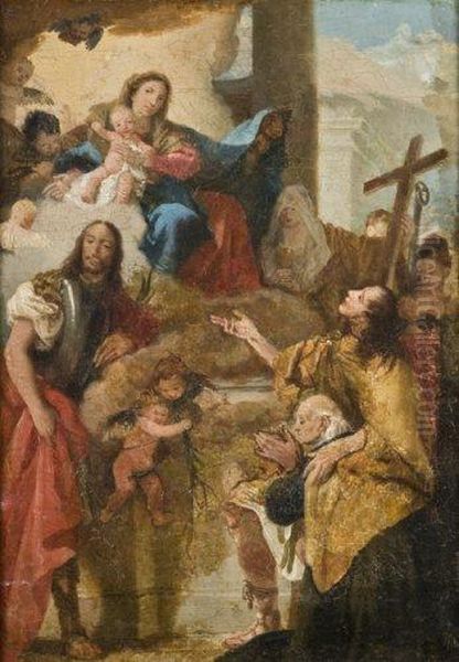 Vierge A L'enfant Entouree De Donateurs Et De Saints Oil Painting by Giovanni Domenico Tiepolo