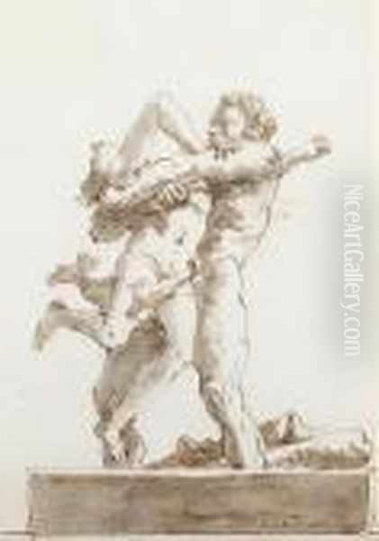 Hercules And Antaeus Oil Painting by Giovanni Domenico Tiepolo