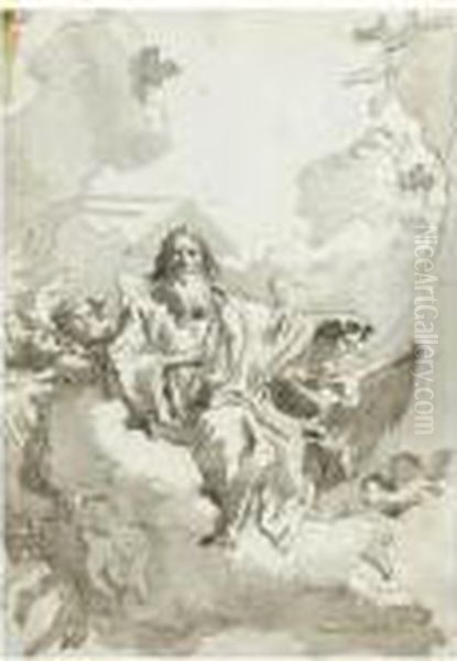 God The Father Seated In The Clouds With Angels And Putti Oil Painting by Giovanni Domenico Tiepolo