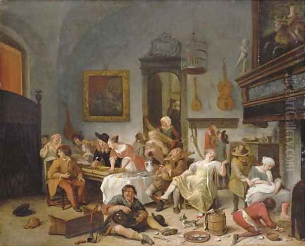 A tavern interior with people drinking and music-making Oil Painting by Jan Steen