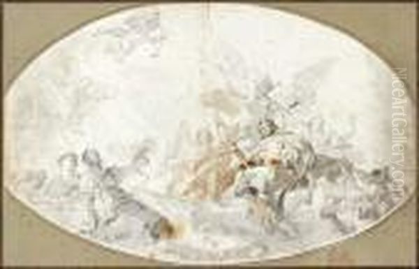 L'apotheose De Francesco Barbaro, D'apres Giambattista Tiepolo Oil Painting by Giovanni Domenico Tiepolo