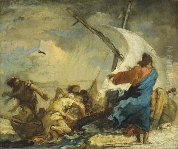 Le Christ Calmant La Tempete Oil Painting by Giovanni Domenico Tiepolo