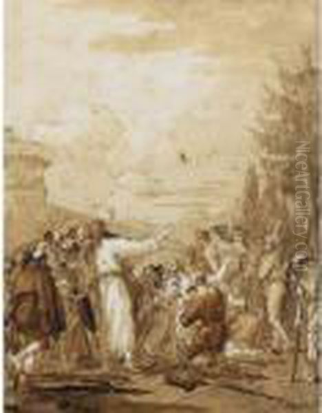 Le Christ Guerissant Les Lepreux Oil Painting by Giovanni Domenico Tiepolo