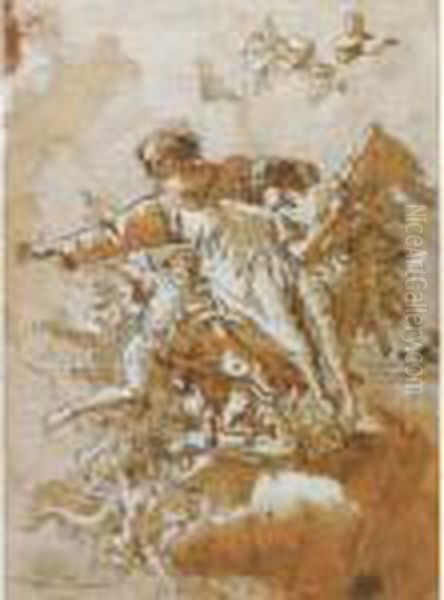 God The Father In The Clouds Supported By Angels And Putti Oil Painting by Giovanni Domenico Tiepolo