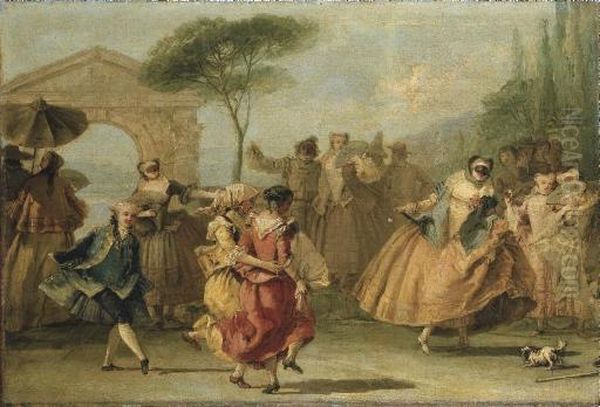 Dancing The Minuet Oil Painting by Giovanni Domenico Tiepolo