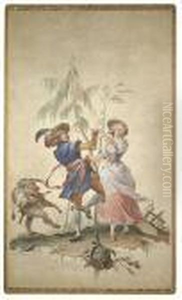 A Dancing Couple With A Dwarf Oil Painting by Giovanni Domenico Tiepolo