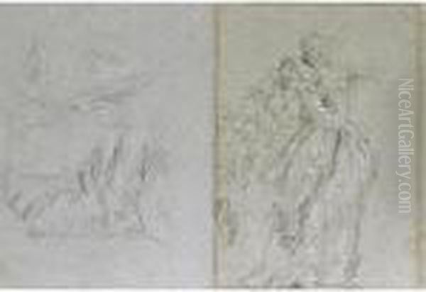 Recto: Studies For The Reception
 In Honour Of The Visit Of The Emperor Henry Iii To The Villa Contarini 
Verso: Study Of An Umbrella Oil Painting by Giovanni Domenico Tiepolo