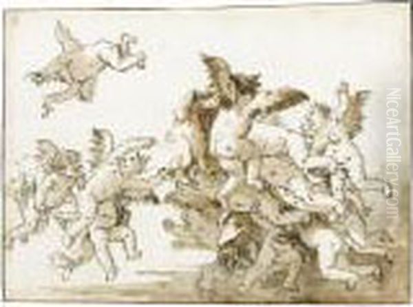 A Group Of Putti Playing In The Clouds Oil Painting by Giovanni Domenico Tiepolo