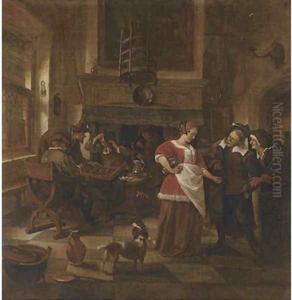 An inn interior with men playing backgammon Oil Painting by Jan Steen