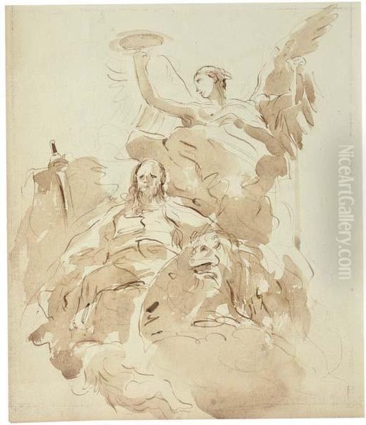 Saint Mark Attended By An Angel And A Lion Oil Painting by Giovanni Domenico Tiepolo